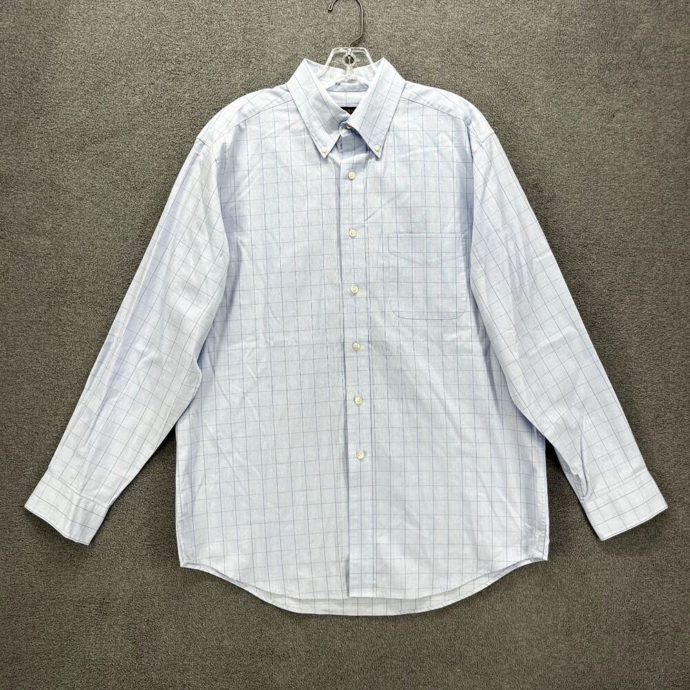 Club‎ Room Shirt Mens Large 16 34 / 35 Blue Plaid Button Down Pocket Easy care